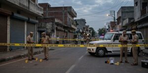 जमशेदपुर के कदमा में फायरिंग की घटना के बाद जांच में जुटी पुलिस टीम।