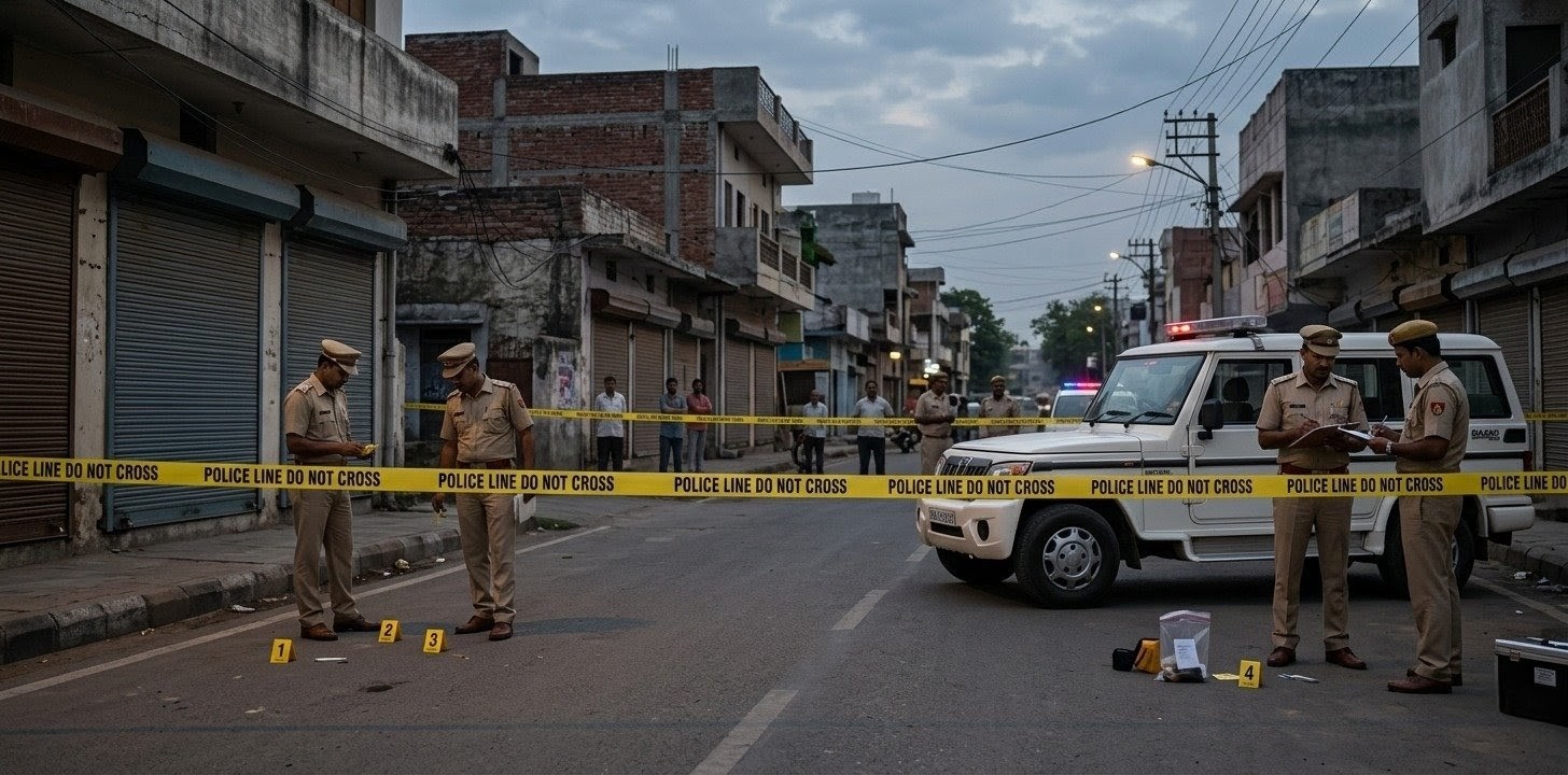 जमशेदपुर के कदमा में फायरिंग की घटना के बाद जांच में जुटी पुलिस टीम।